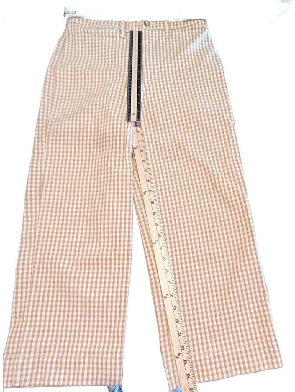 Madewell Slim Emmett Wide Leg Crop Earthen Sand Gingham Check Pants Size 28
